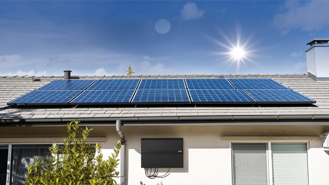 Residential solar panel installation on a South African home rooftop with clear blue sky and bright sunlight