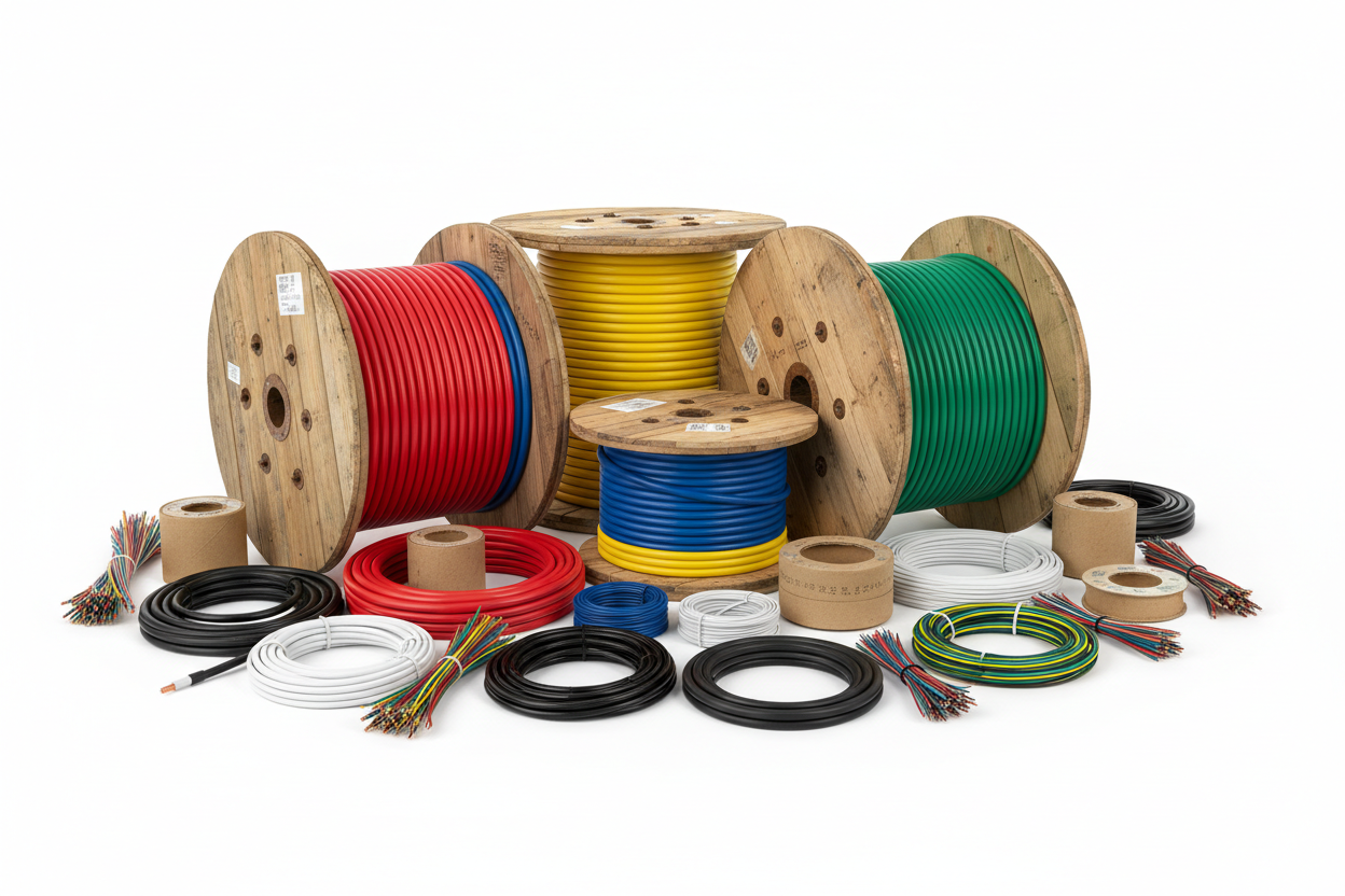 rolls of different coloured and sizes of cables