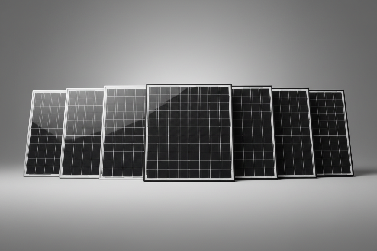 Row of premium bifacial and all black solar panels